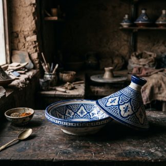 Tajine Bleu de Fès céramique artisanale — Mains du Maroc