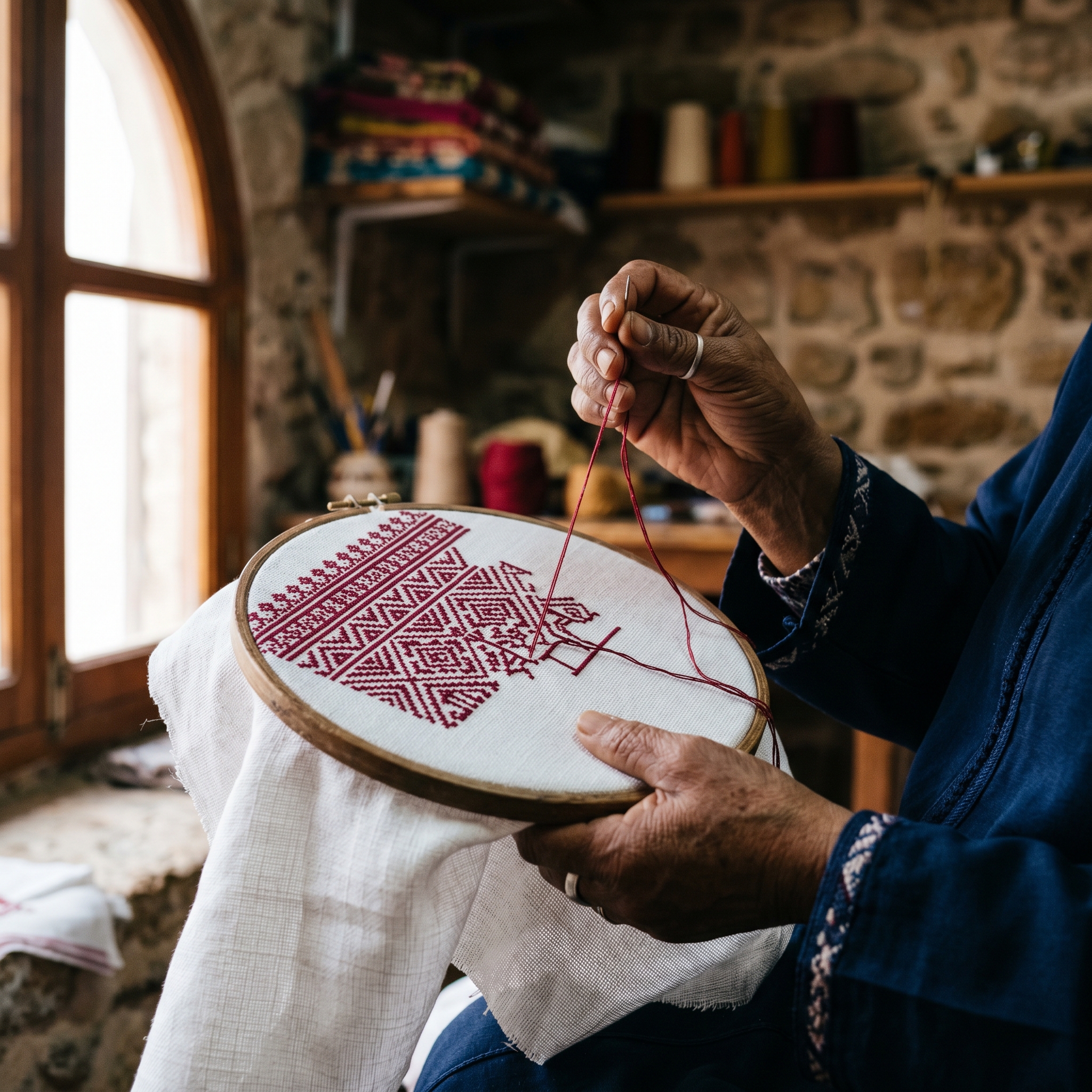 Broderie de Salé, soie naturelle